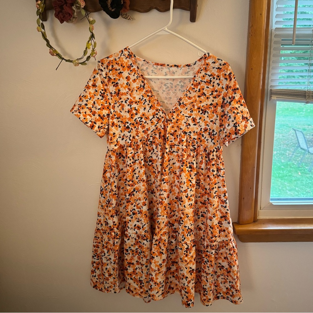SHEIN Orange Floral Mini Dress